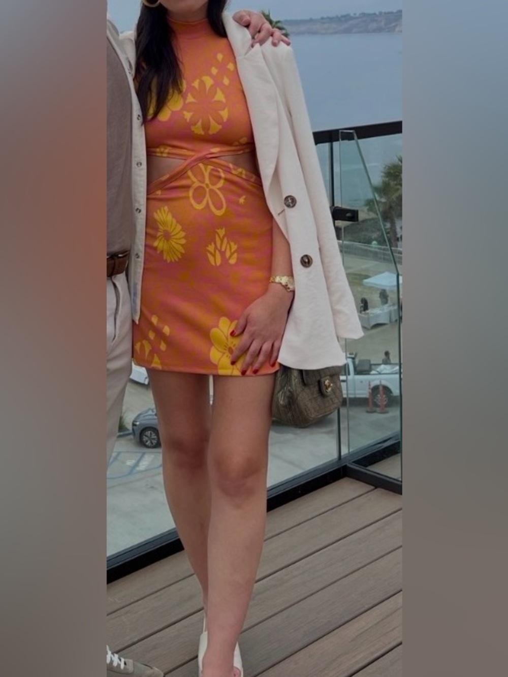 Zara Orange Mini Skirt with Yellow Floral Print